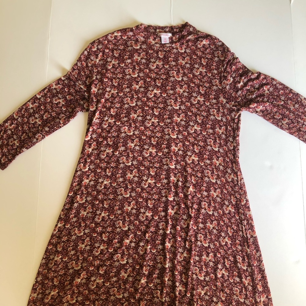 Xhilaration Maroon Floral Dress XS Mid Sleeve